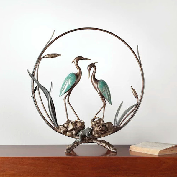 Graceful Herons in Circlet Sculpture Art Deco